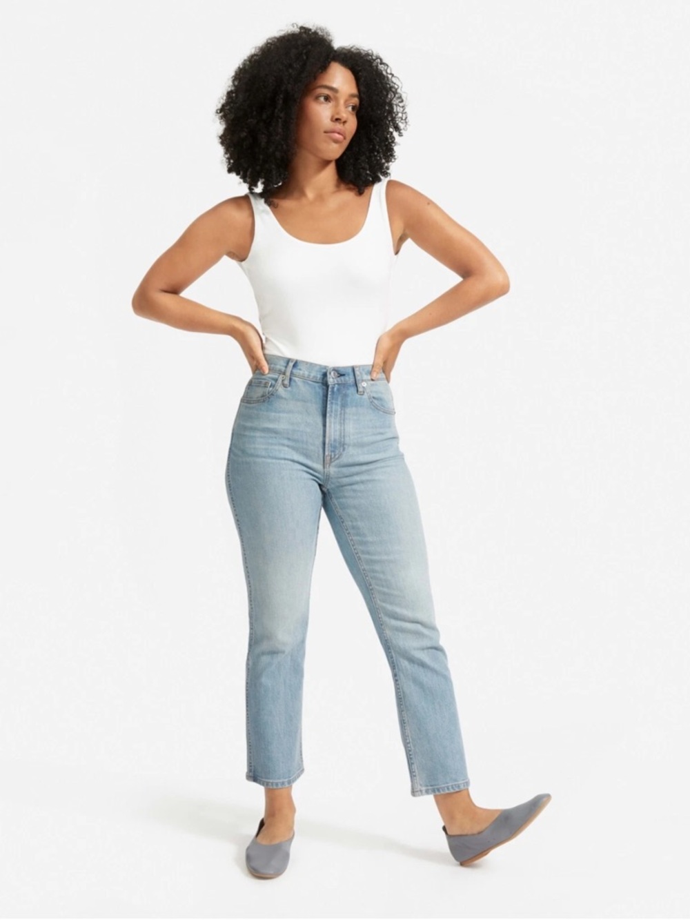 Everlane The Cheeky Bootcut Jean Cropped Stretch Ankle Light Wash Denim Blue
